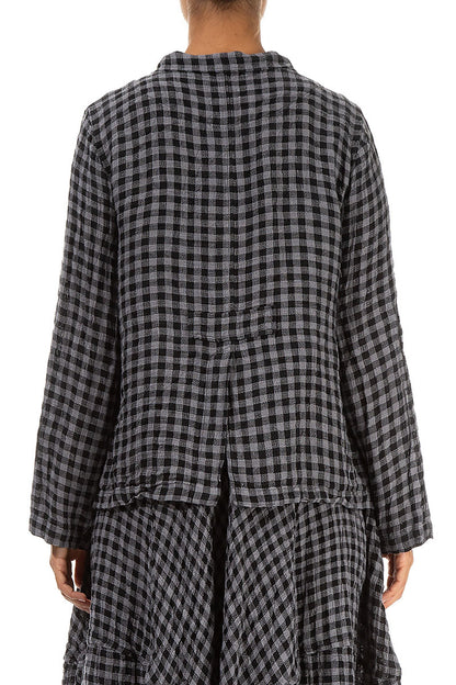 Buttoned Grey Check Linen Jacket 2