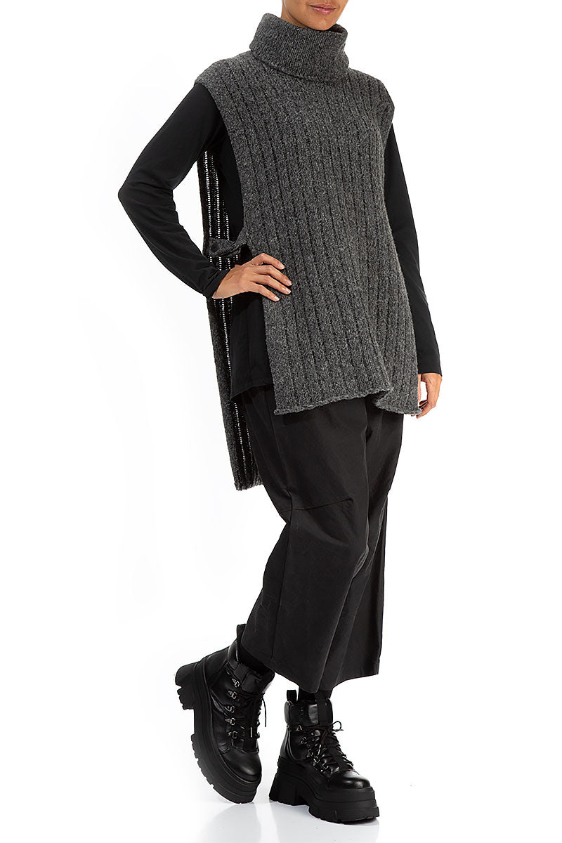 Buttoned Grey Wool Slipover 5