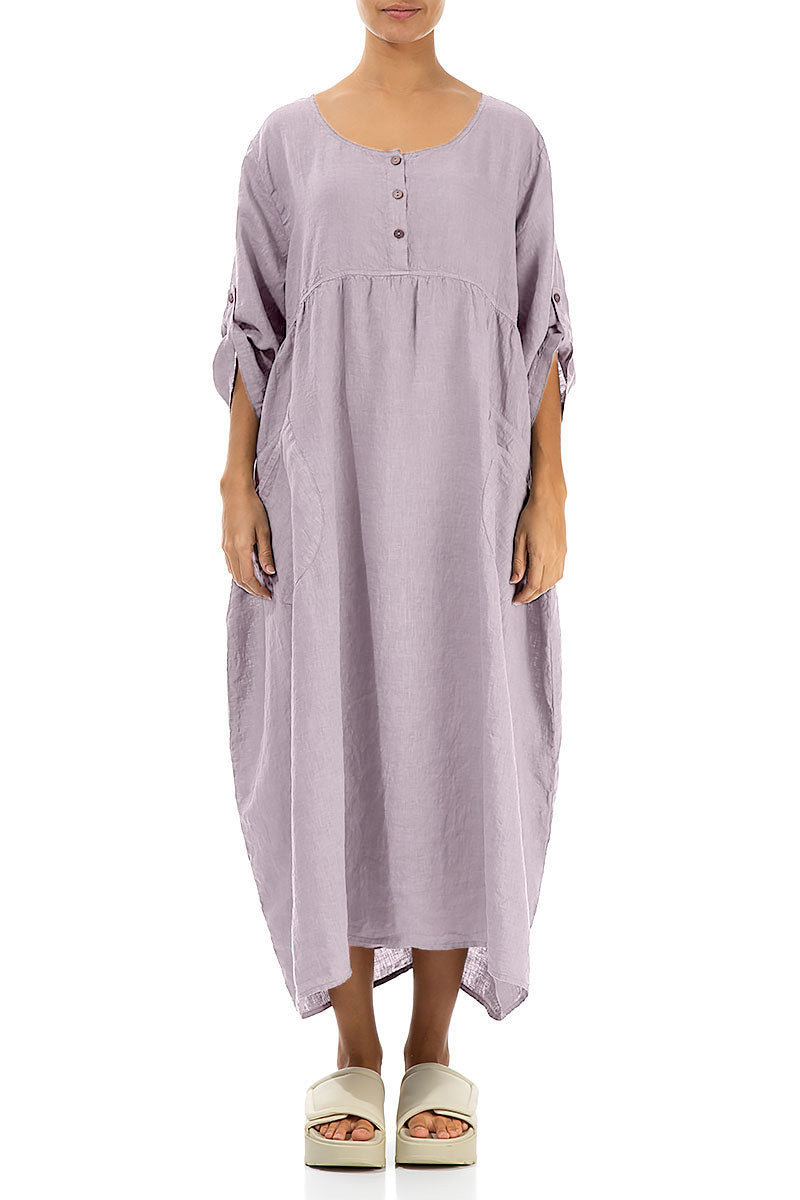 Buttoned Lilac Linen Dress 1