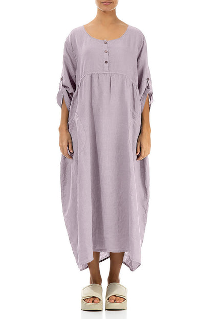 Buttoned Lilac Linen Dress 1
