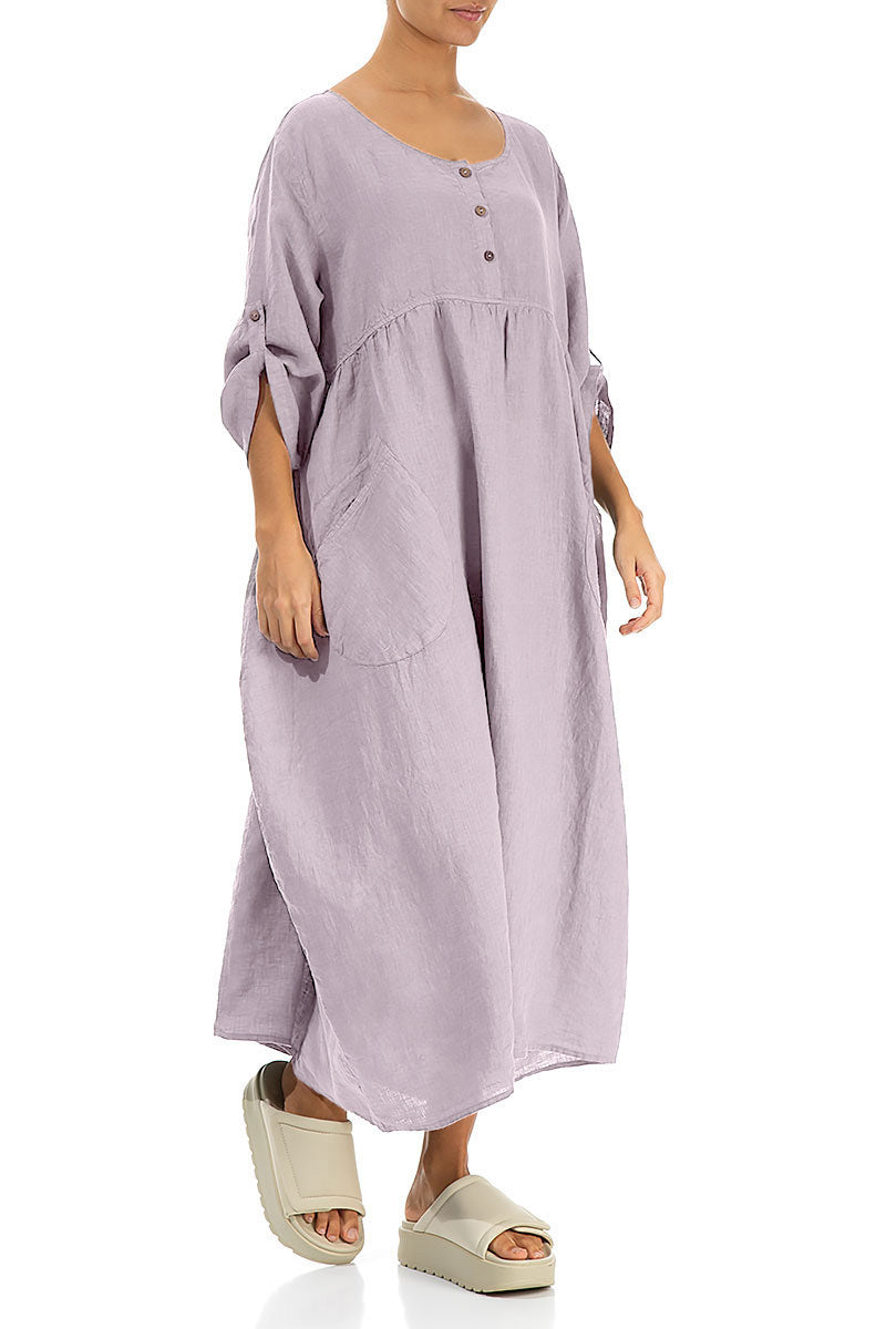 Buttoned Lilac Linen Dress 4