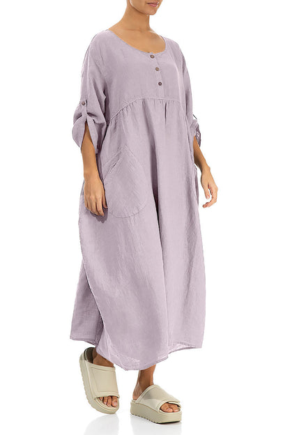 Buttoned Lilac Linen Dress 4