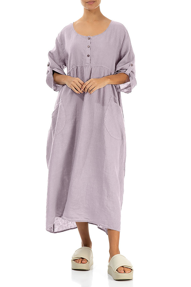 Buttoned Lilac Linen Dress 3