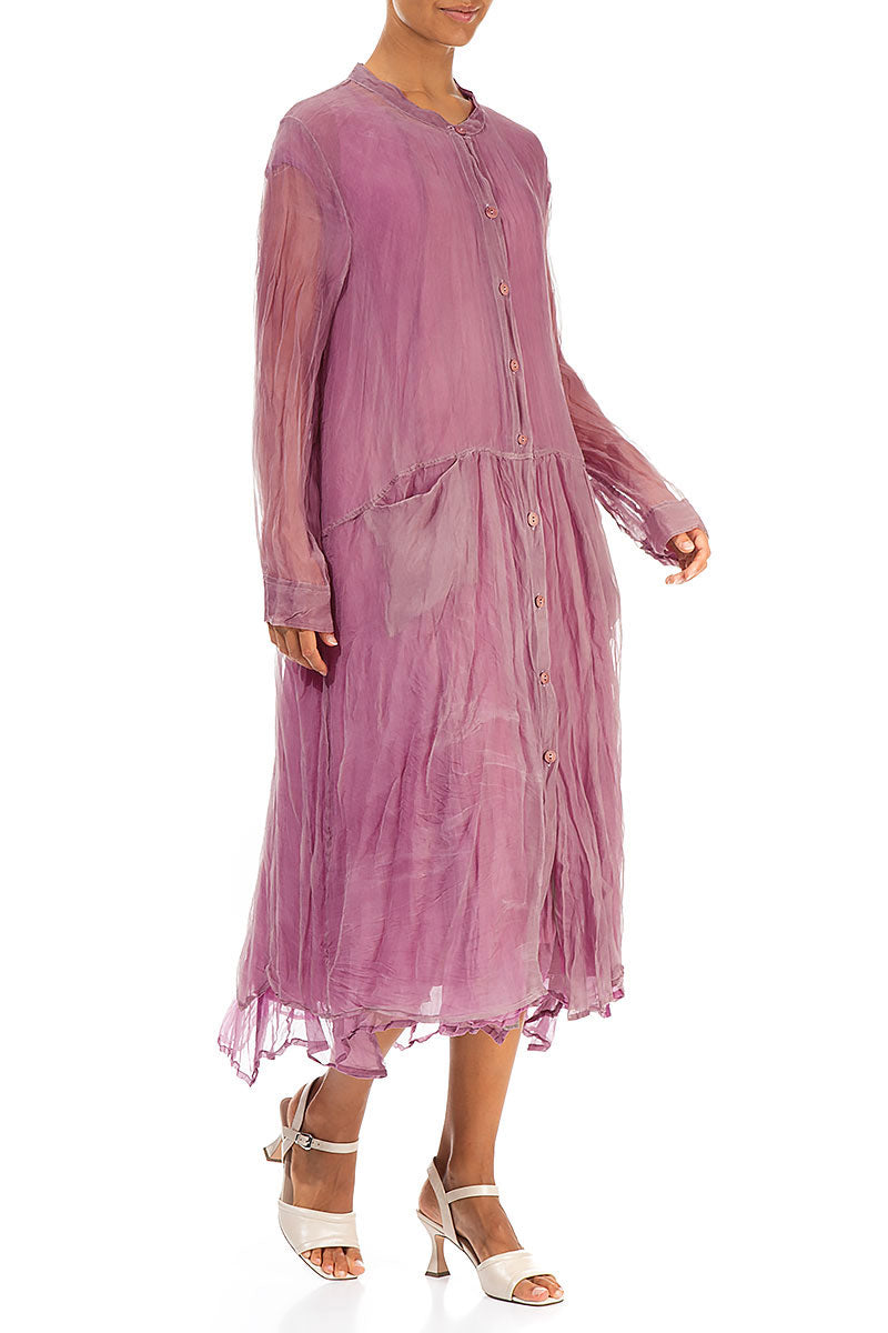 Buttoned Mauve Taupe Silk Chiffon Jacket 3