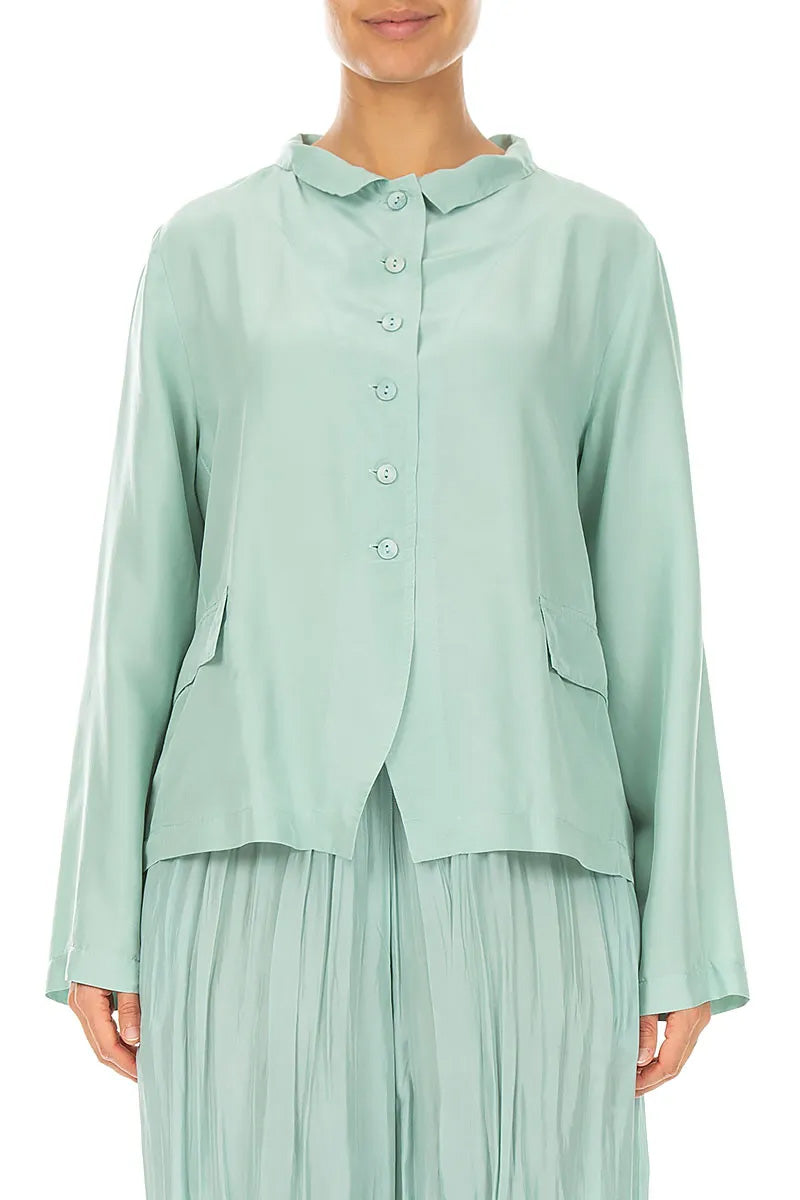 Buttoned Mint Pure Silk Jacket 1