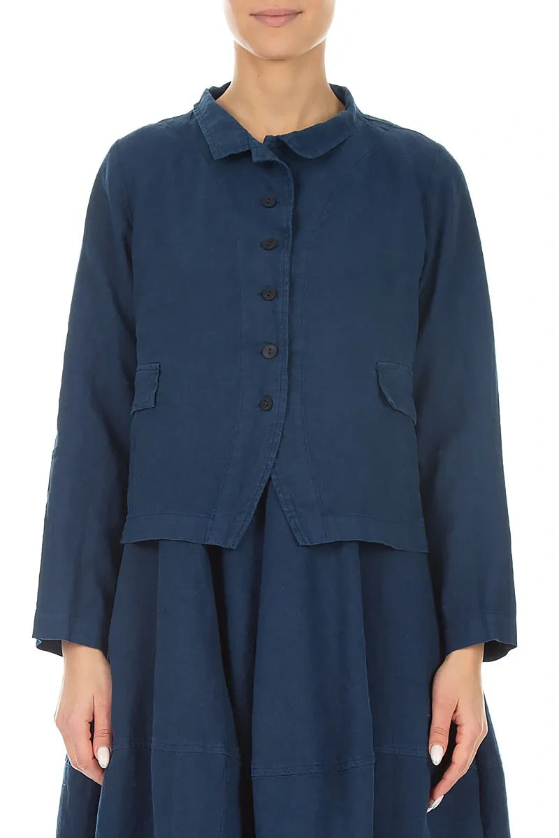 Buttoned Navy Linen Jacket