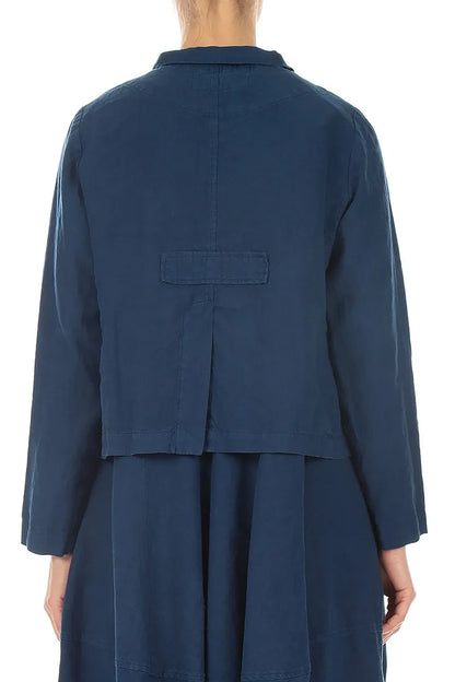 Buttoned Navy Linen Jacket