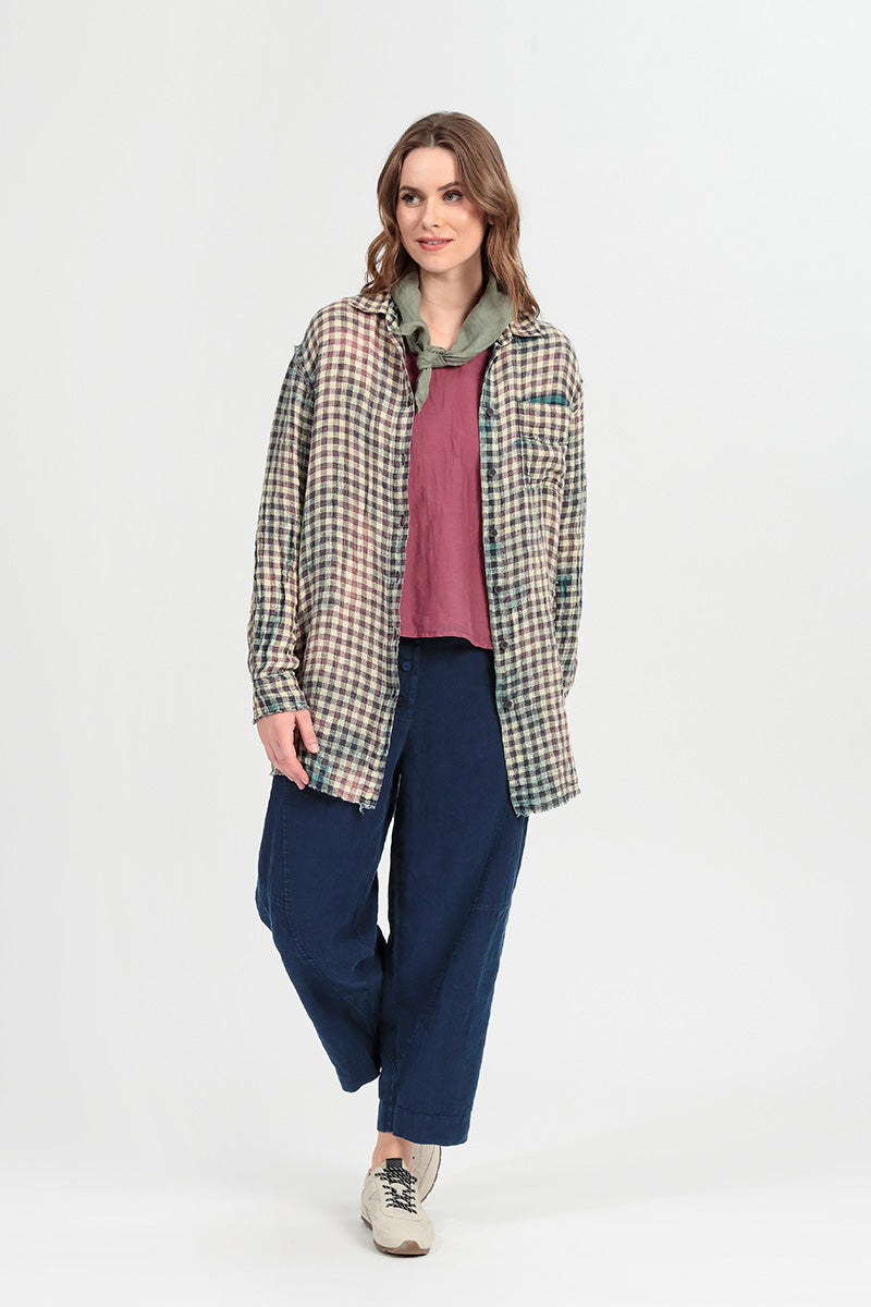 Geknöpfte marineblaue Leinenhose