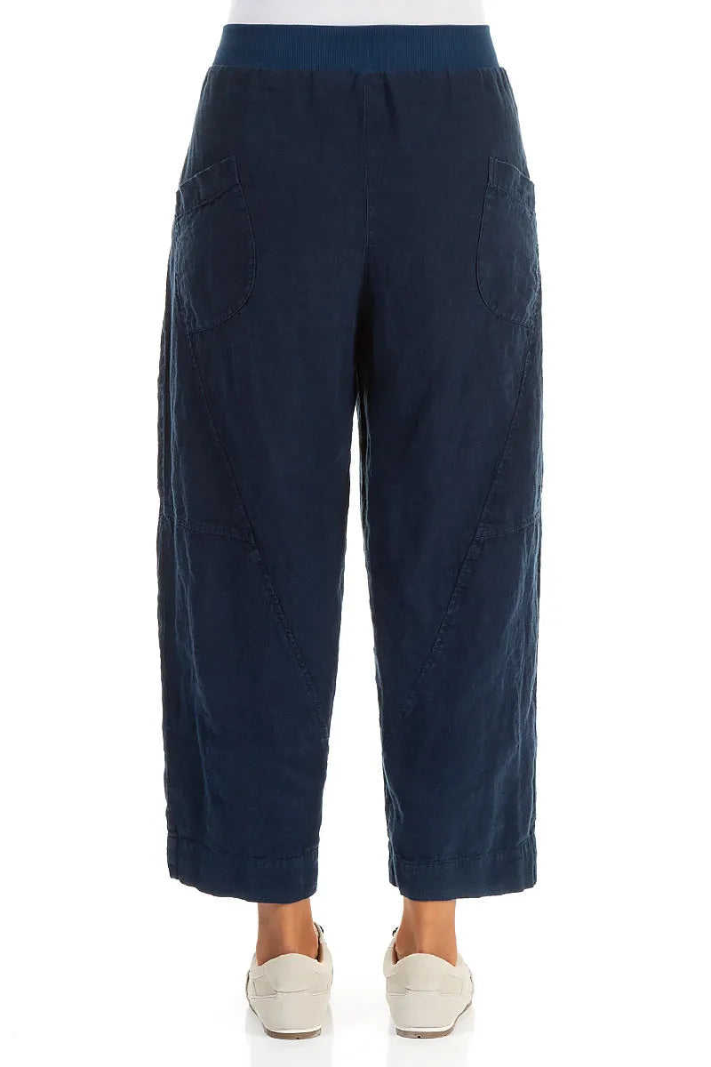 Buttoned Navy Linen Trousers