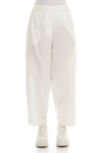 Buttoned Off White Linen Trousers 1