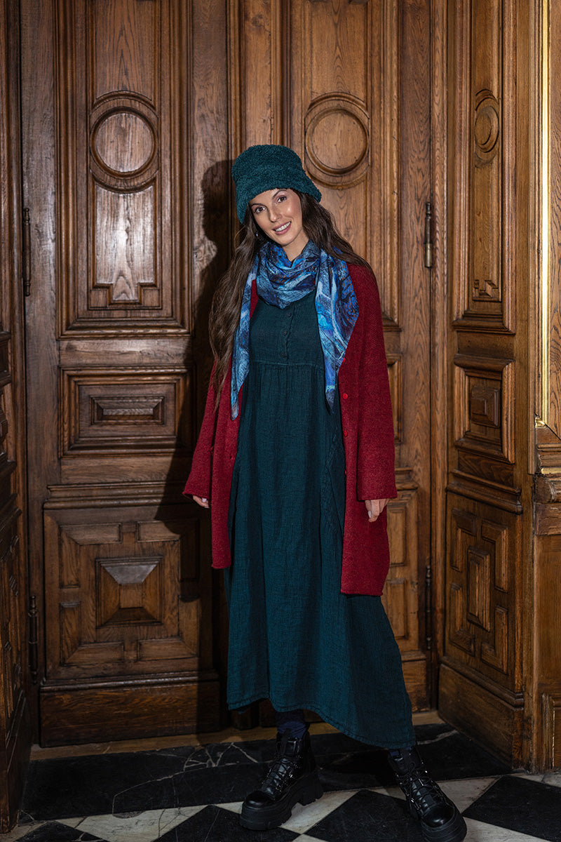 Buttoned Peacock Mélange Linen Dress 6