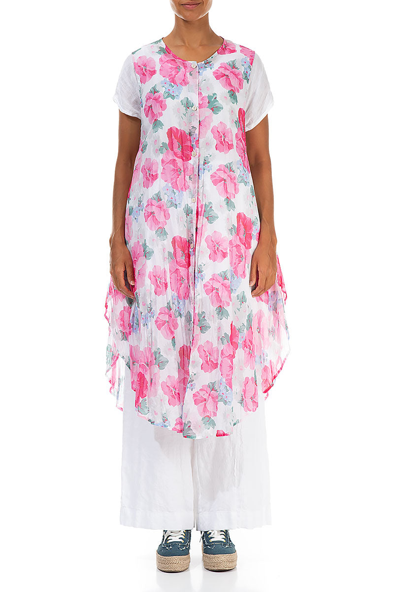 Buttoned Peony Blossom Cotton Tunic Vest 1