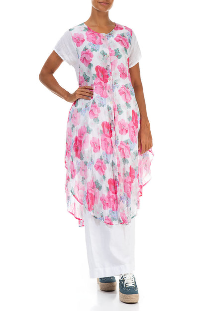 Buttoned Peony Blossom Cotton Tunic Vest 4