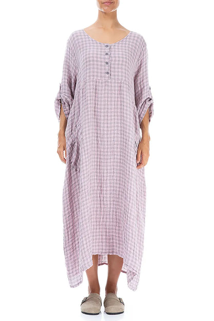 Buttoned Pink Check Linen Dress 1