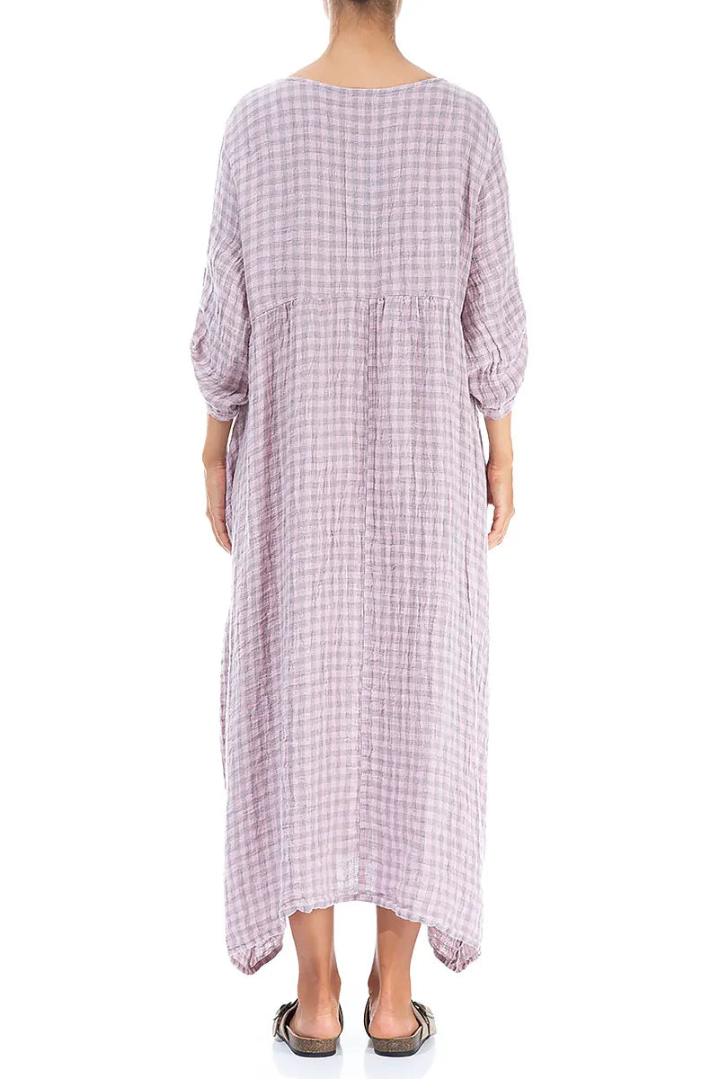 Buttoned Pink Check Linen Dress 2