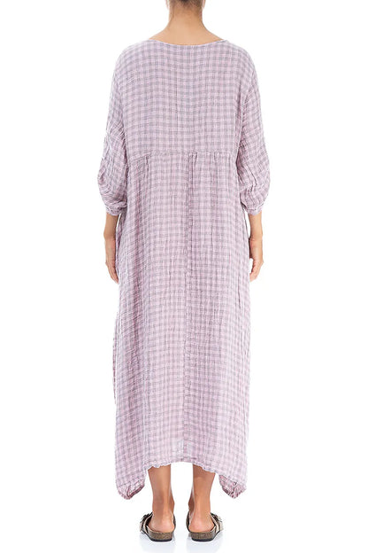Buttoned Pink Check Linen Dress 2