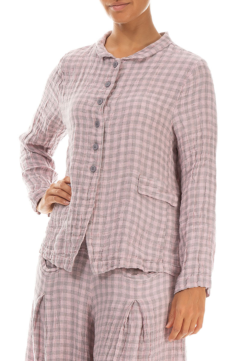 Buttoned Pink Check Linen Jacket 3