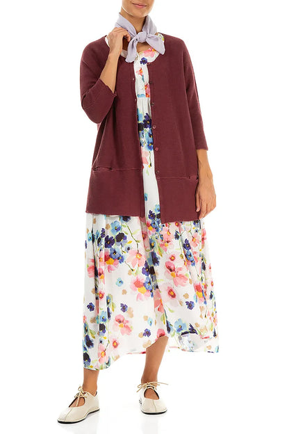 Robe Boutonnée en Soie de Bambou Imprimé Primevère