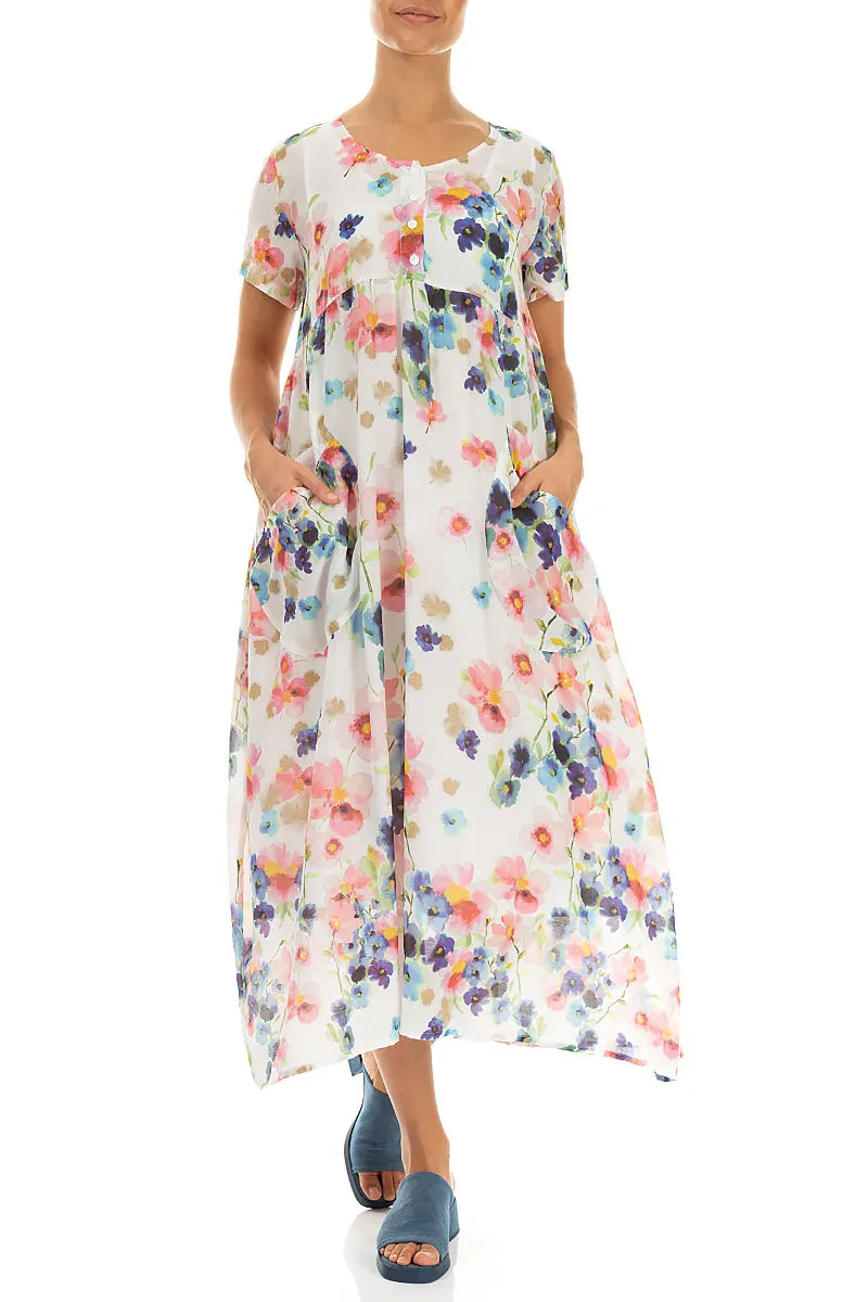 Durchgeknöpftes Seiden-Baumwoll-Kleid Primelfarbenes