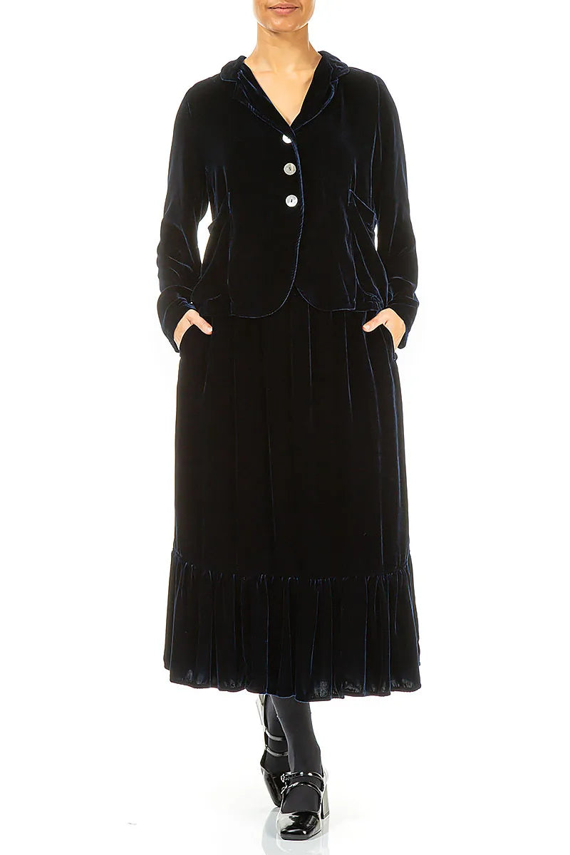 Geknöpfte königsblaue Seidensamtjacke