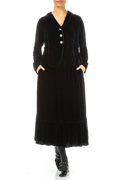 Geknöpfte königsblaue Seidensamtjacke