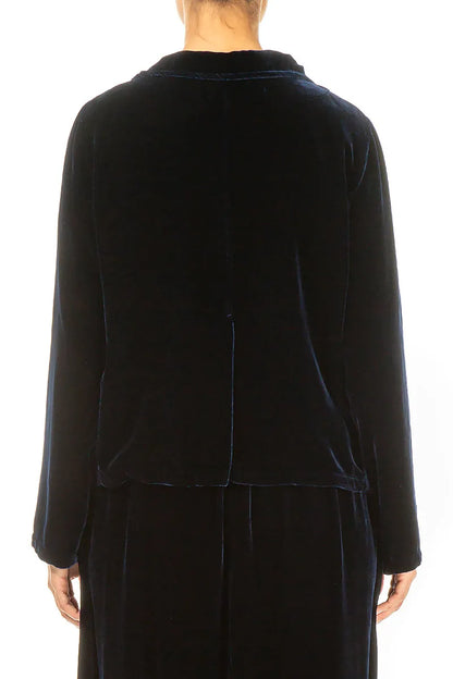 Geknöpfte königsblaue Seidensamtjacke