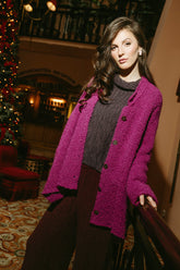 Asymmetric Buttoned Royal Fuchsia Alpaca Wool Cardigan 6
