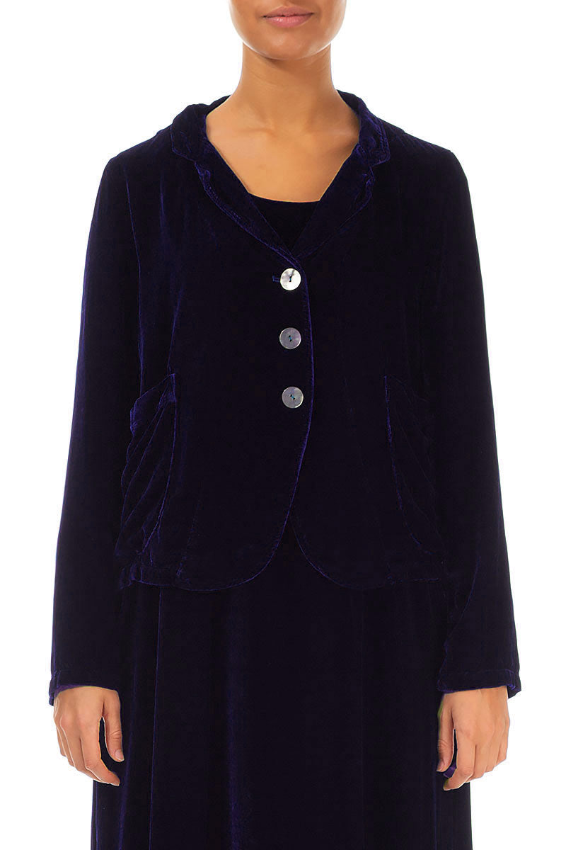 Veste boutonnée en velours de soie violet royal