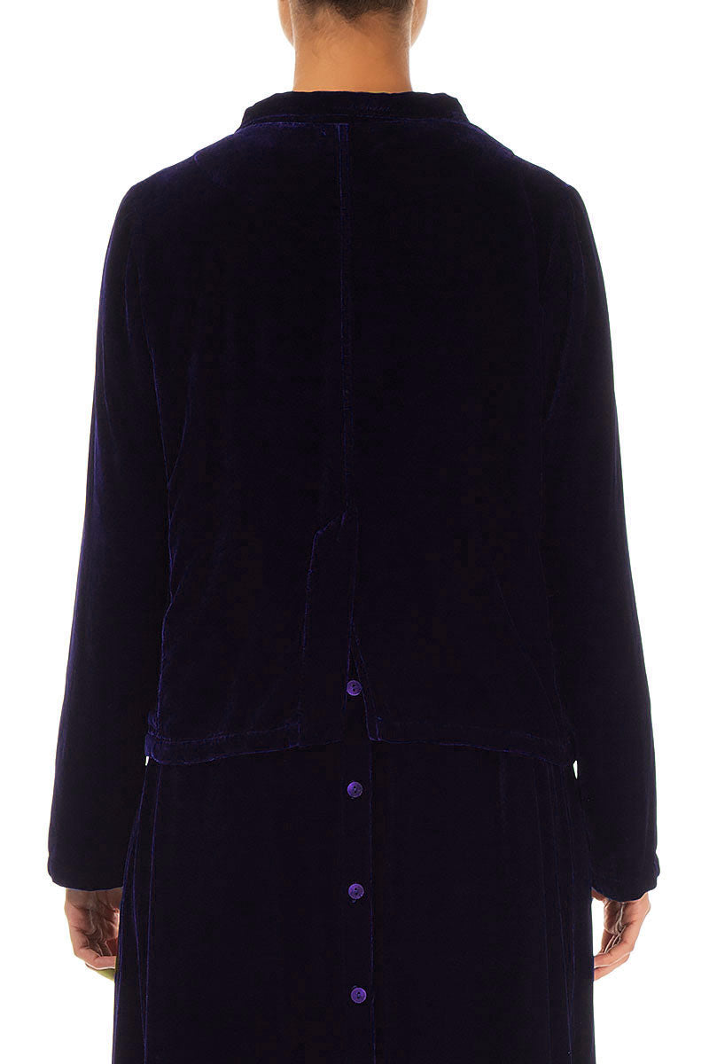 Veste boutonnée en velours de soie violet royal