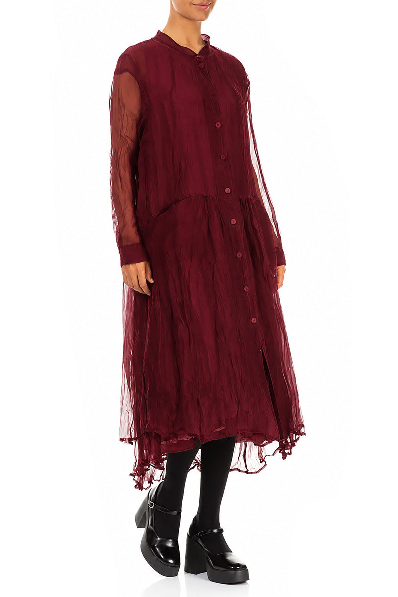Buttoned Ruby Silk Chiffon Jacket 3