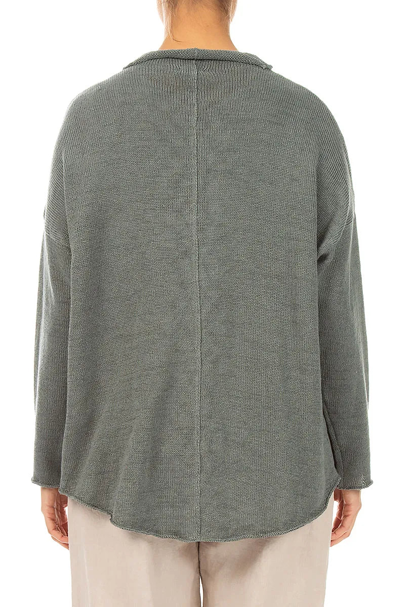 Buttoned Grey Sage Linen Cardigan 2