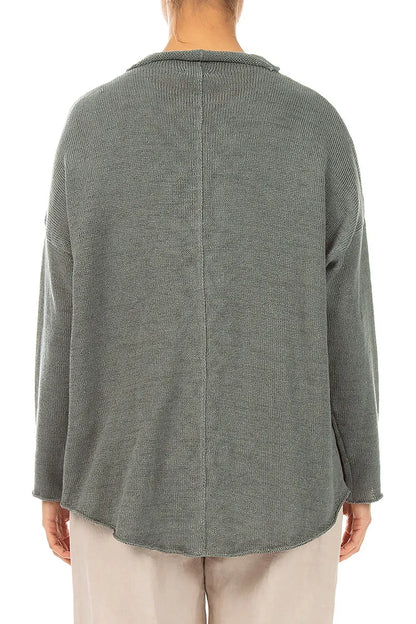 Buttoned Grey Sage Linen Cardigan 2