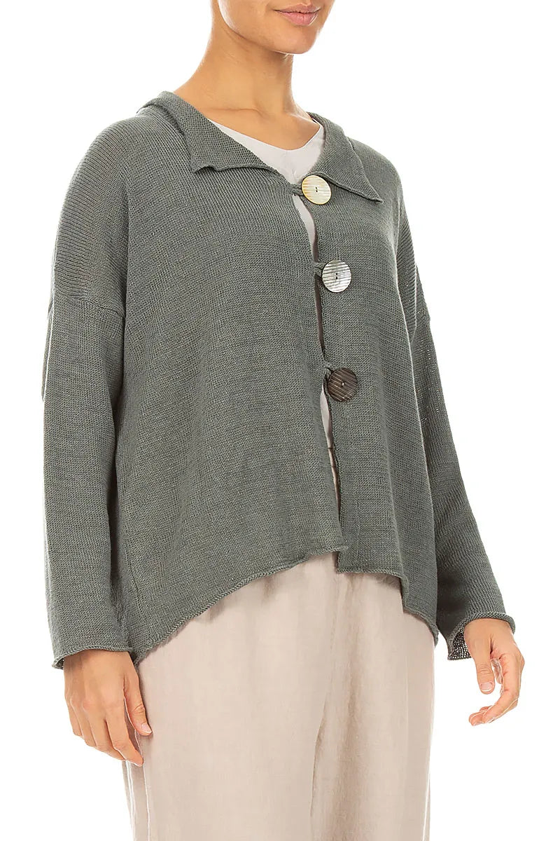 Buttoned Grey Sage Linen Cardigan 3