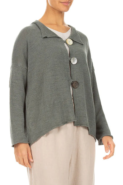Buttoned Grey Sage Linen Cardigan 3