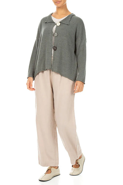 Buttoned Grey Sage Linen Cardigan 4