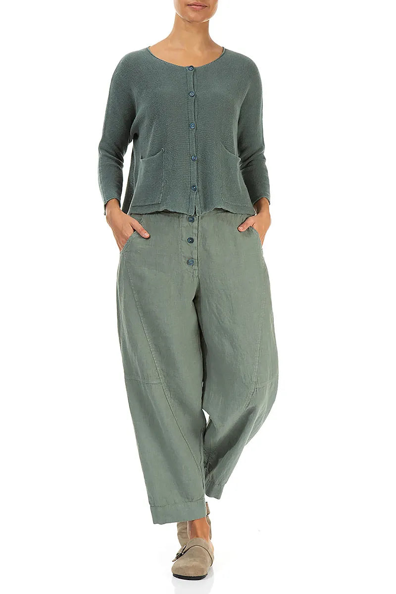 Buttoned Sage Linen Trousers