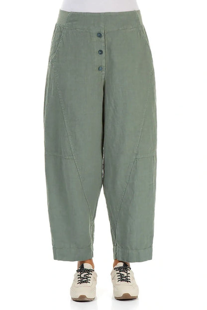 Buttoned Sage Linen Trousers 1