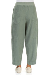 Buttoned Sage Linen Trousers 2
