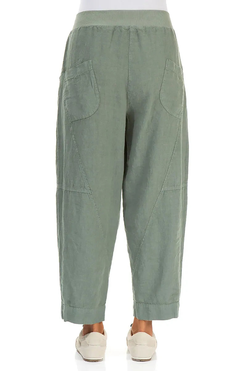Buttoned Sage Linen Trousers 2