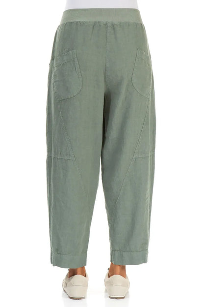 Buttoned Sage Linen Trousers 2