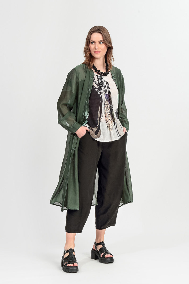 Buttoned Sage Silk Cotton Jacket