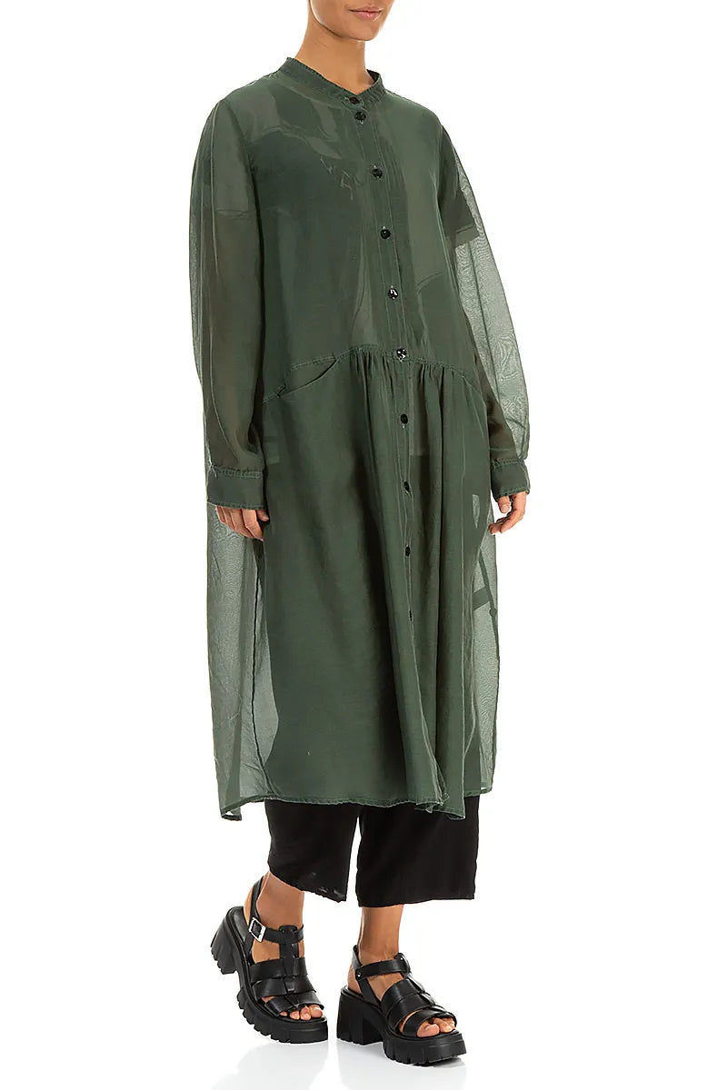 Buttoned Sage Silk Cotton Jacket