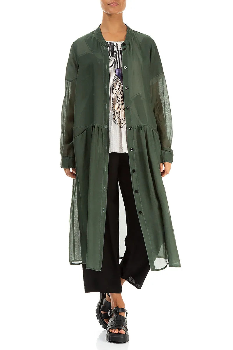Buttoned Sage Silk Cotton Jacket