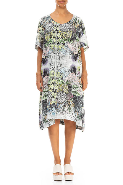 Buttoned Sides Botanical Linen Tunic Dress