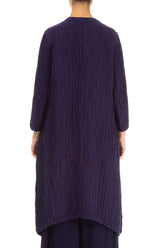 Buttoned Sides Crinkled Royal Purple Silk Linen Tunic 2