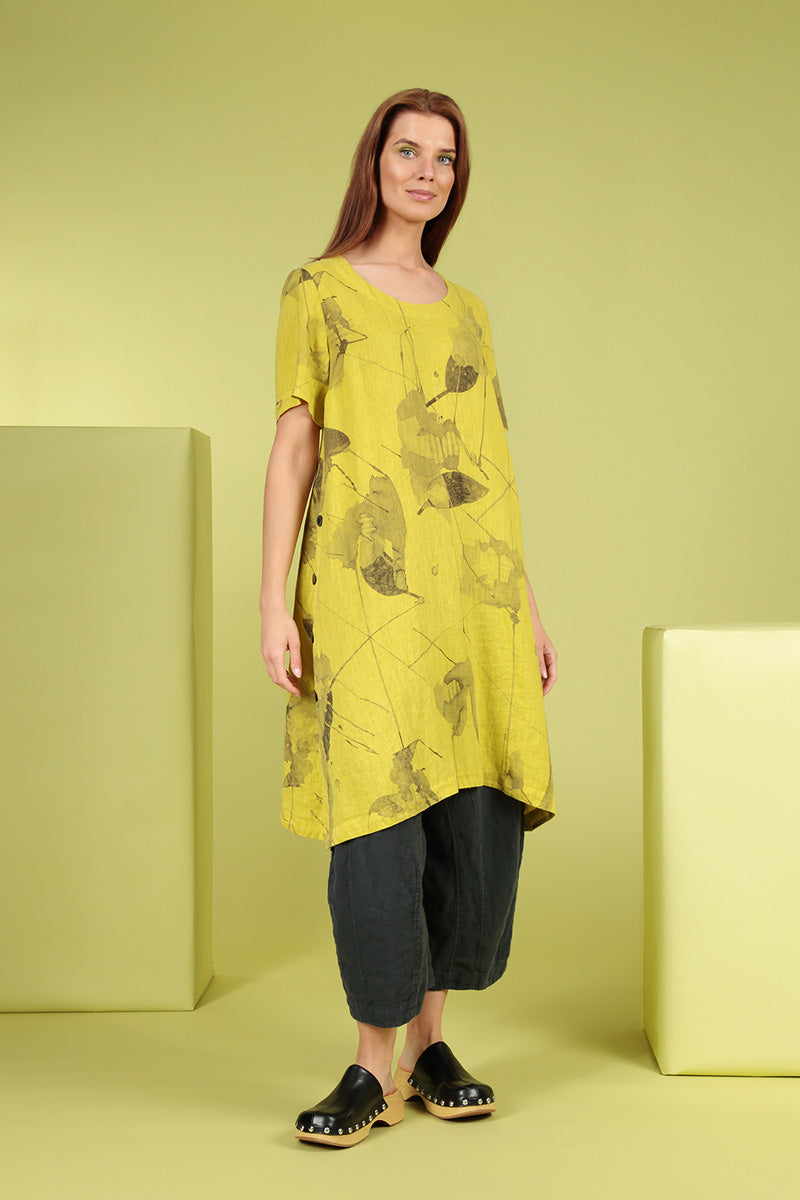 Buttoned Sides Cyber Lime Mirage Linen Tunic Dress 7