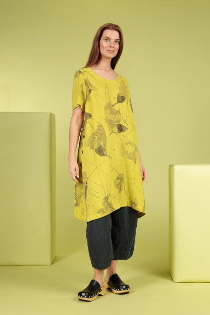 Buttoned Sides Cyber Lime Mirage Linen Tunic Dress 7