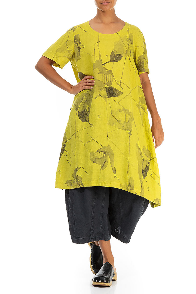 Buttoned Sides Cyber Lime Mirage Linen Tunic Dress 4