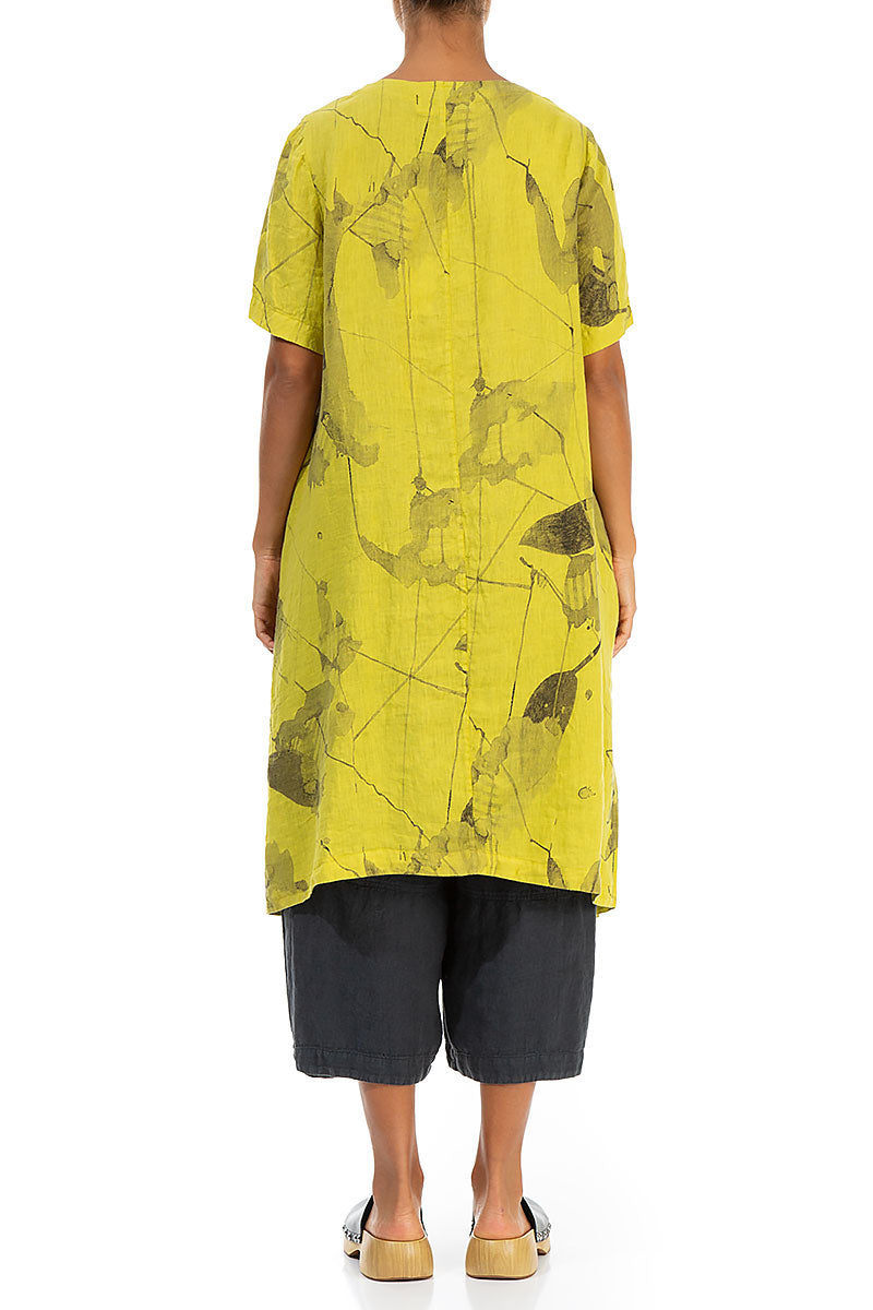 Buttoned Sides Cyber Lime Mirage Linen Tunic Dress 2