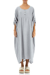 Buttoned Silver Grey Linen Dress 1
